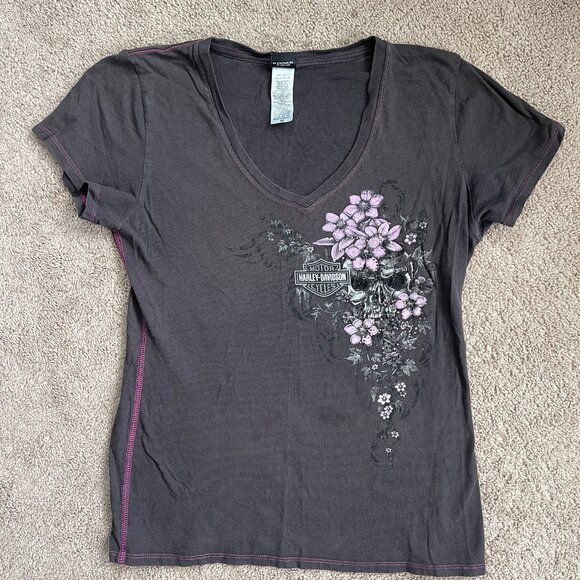 Harley-Davidson Tops - Harley Davidson Vintage Floral Wings Tribal Y2K Short Sleeve Baby Tee Womens M